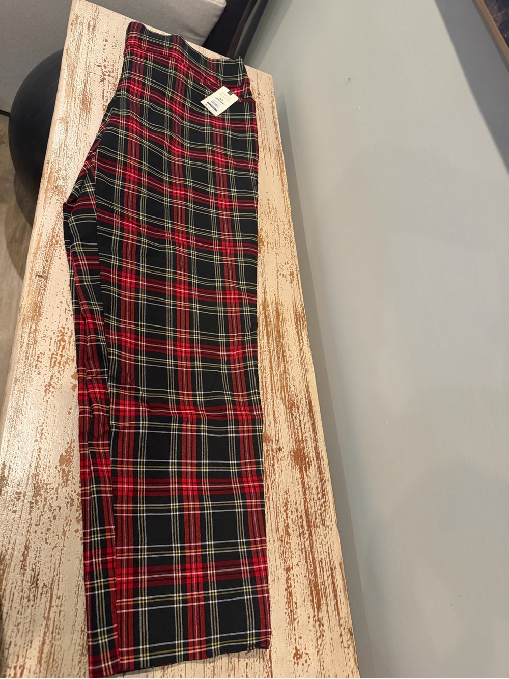 Terra & Sky Plus Size Red and Black Plaid Straight-Leg Tummy Control Pants